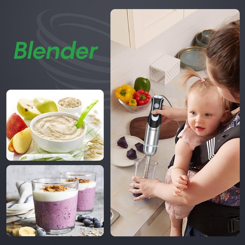 Fresko Immersion Blender Handheld, 4-in-1 Stainless Steel Hand Electric Stick Mixer with 12-Speeds & Turbo Mode, Powerful 500W Emulsion Blender with Beaker, Chopper & Whisk - Image 3